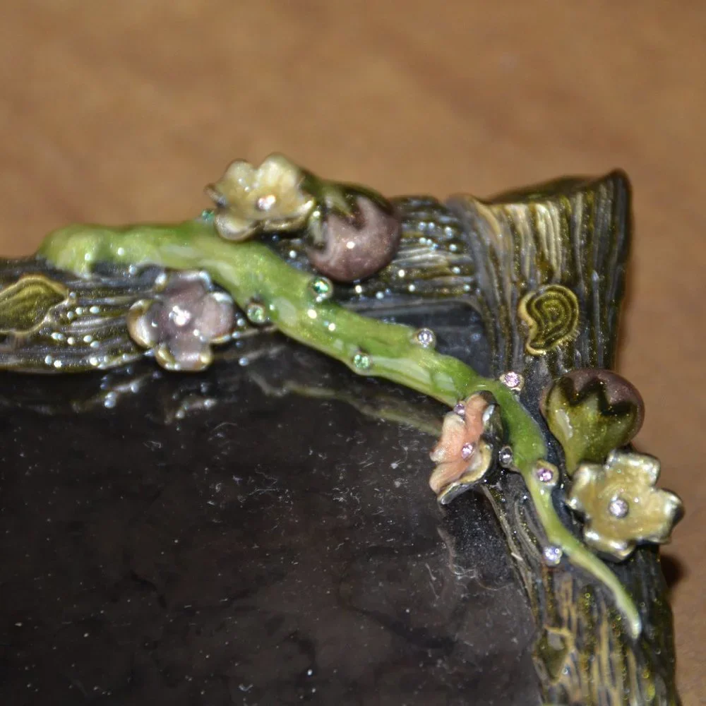 JAY STRONGWATER AUTUMN LEAF TWIG ACORN CRYSTAL ENAMEL MIRROR VANITY TRAY
